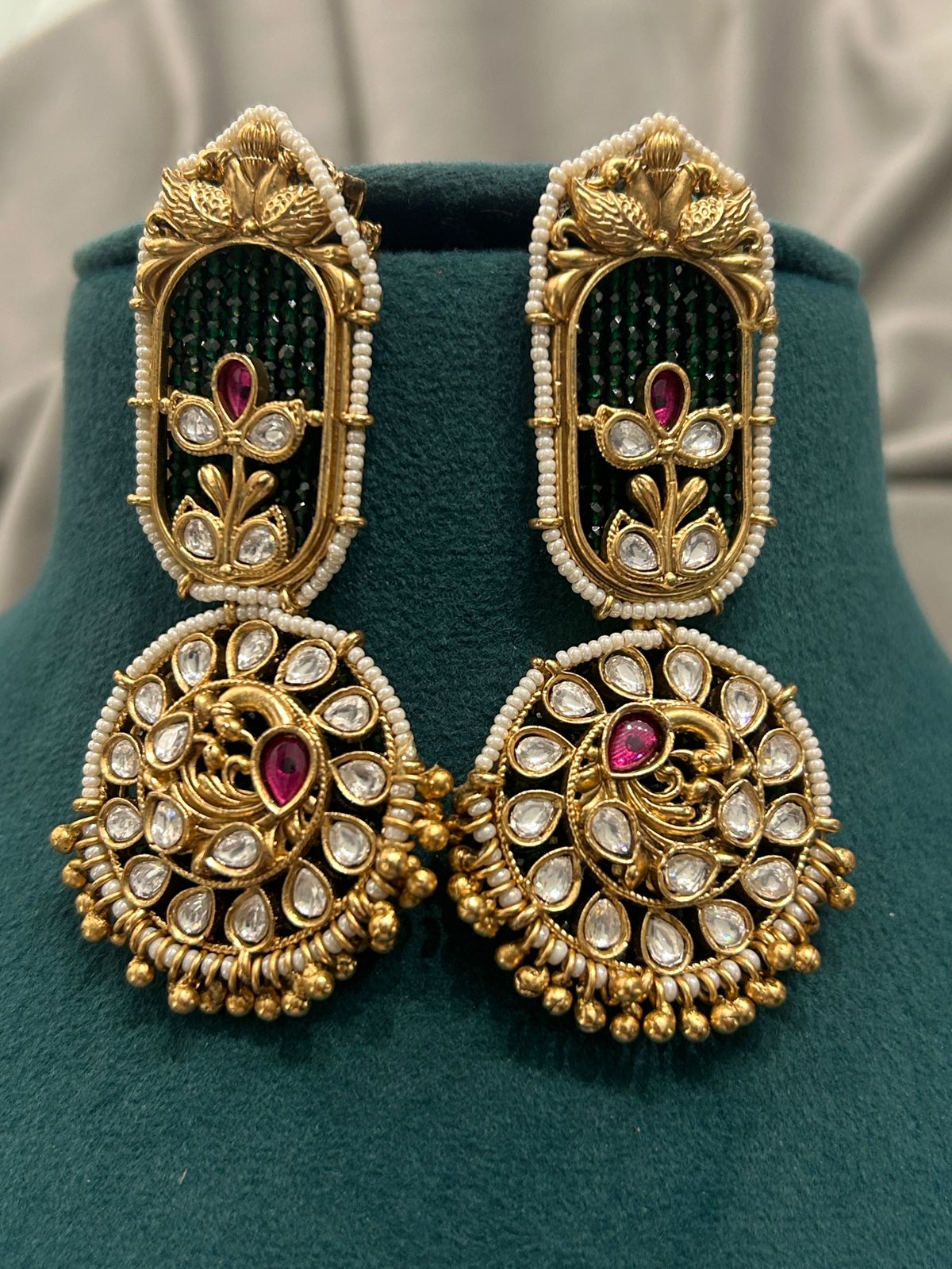 Kundan Green Beaded Bridal Necklace Set with Earrings